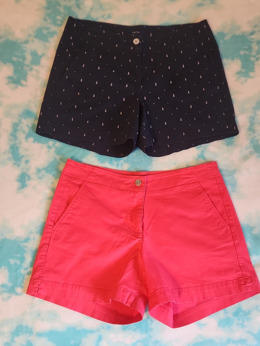 Nautica ⛵️ Navy Anchor ⚓️ Print Shorts & Bright Pink Bermuda Shorts Sz 10